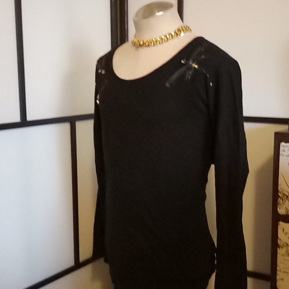 Lane Bryant Women's Black Layering Top Size 22/24 Sequin Bling Artsy Comfy - Picture 3 of 8